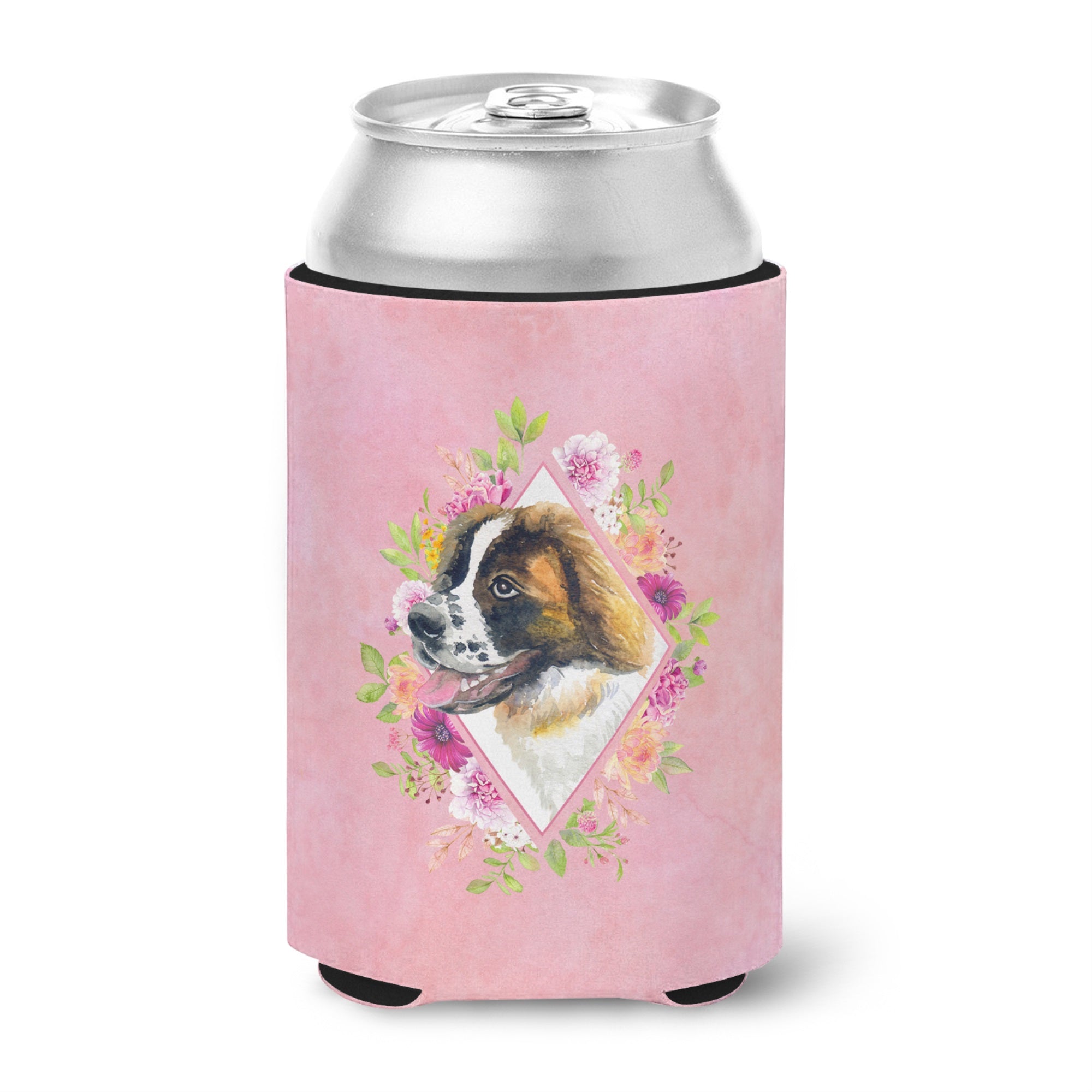 Saint Bernard #2 Pink Flowers Can Or Bottle Hugger